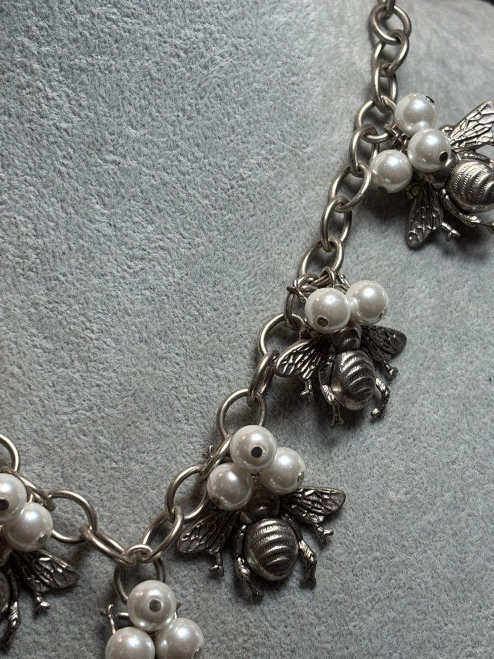 Yochi Silver Bee and Pearl Charm Necklace - Picture 4 of 5